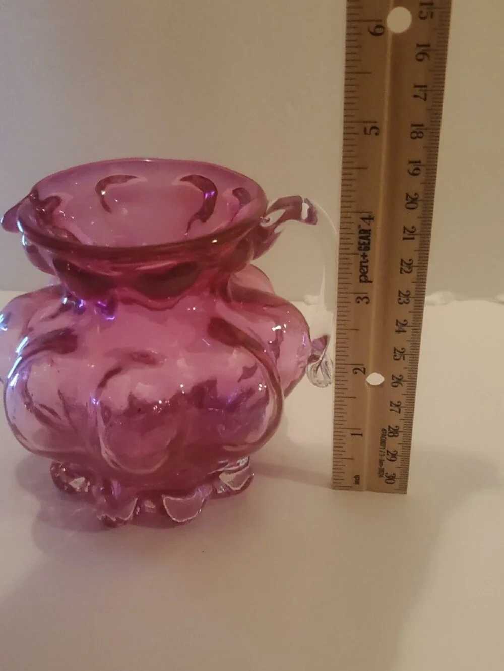 Vtg Fenton Cranberry Glass Melon Pitcher